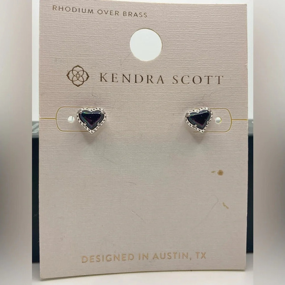 KENDRA SCOTT Ari Heart 14k Genuine Stone Deep Purple Oil Slick Earrings NEW NWT - Picture 2 of 4